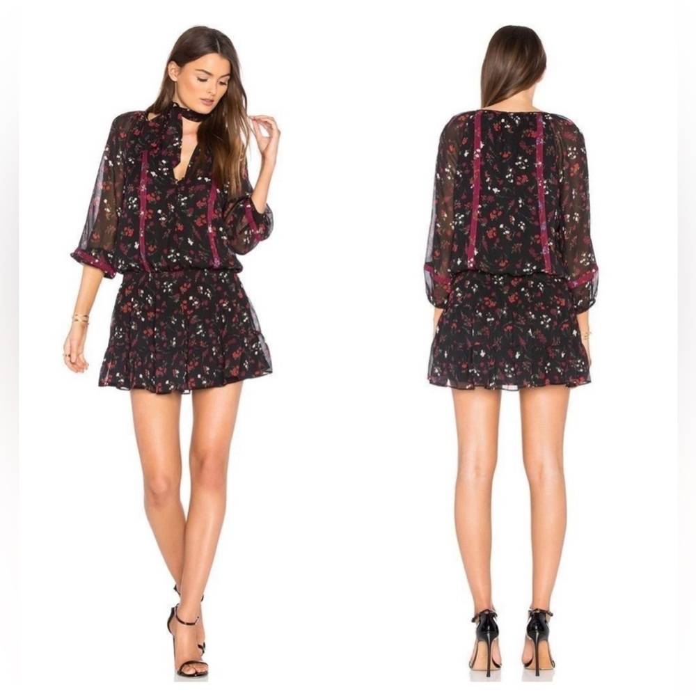 Joie Grover Silk Dress Black Floral‎ Long Sleeve Mini Women’s Sz Small